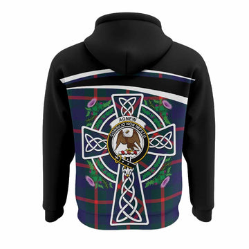 Agnew Tartan Crest Hoodie Scottish Thistle Celtic Cross Alba Gu Brath