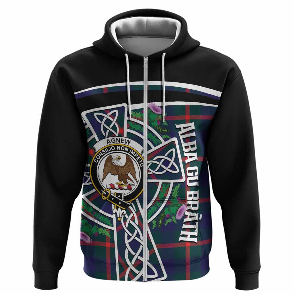 Agnew Tartan Crest Hoodie Scottish Thistle Celtic Cross Alba Gu Brath