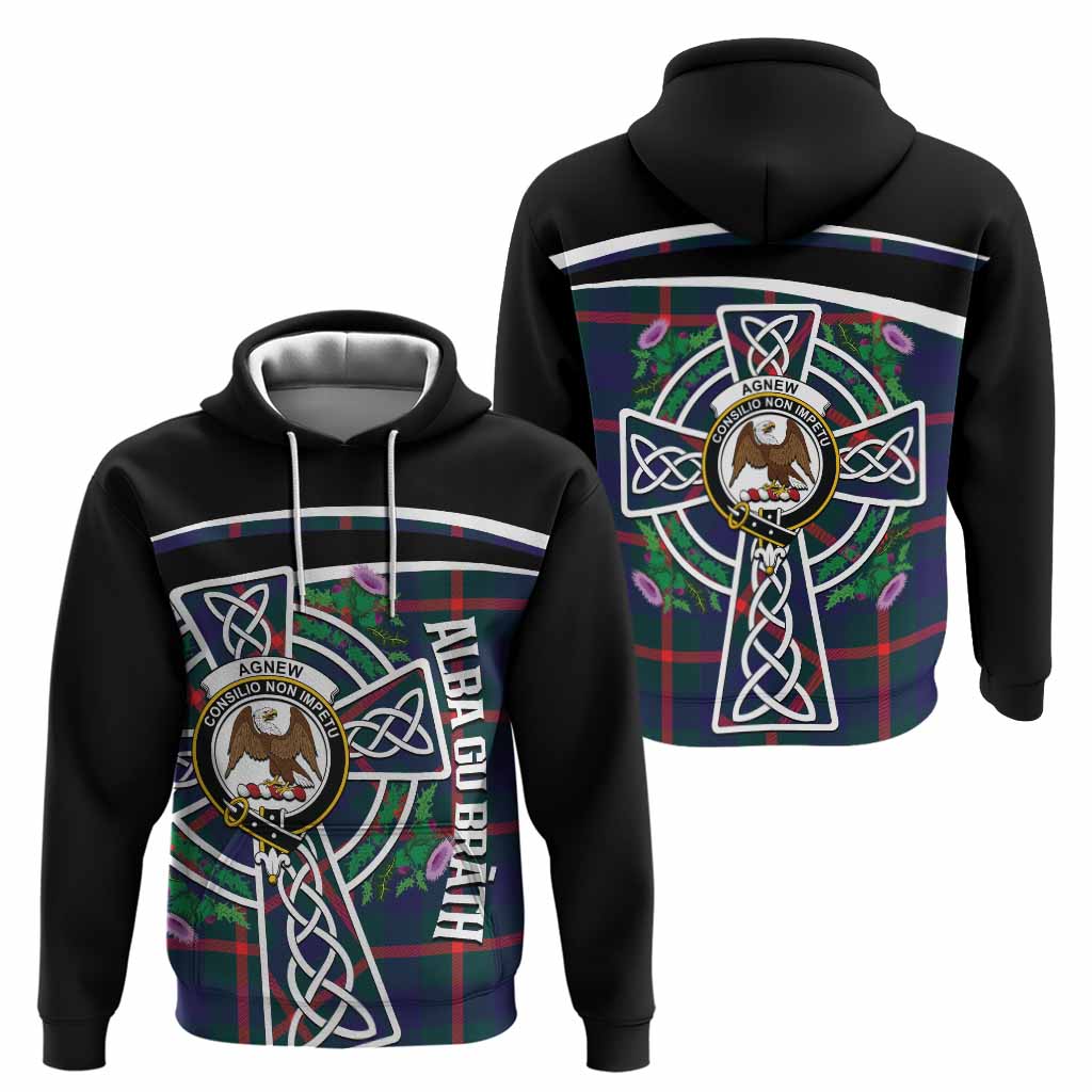 Agnew Tartan Crest Hoodie Scottish Thistle Celtic Cross Alba Gu Brath