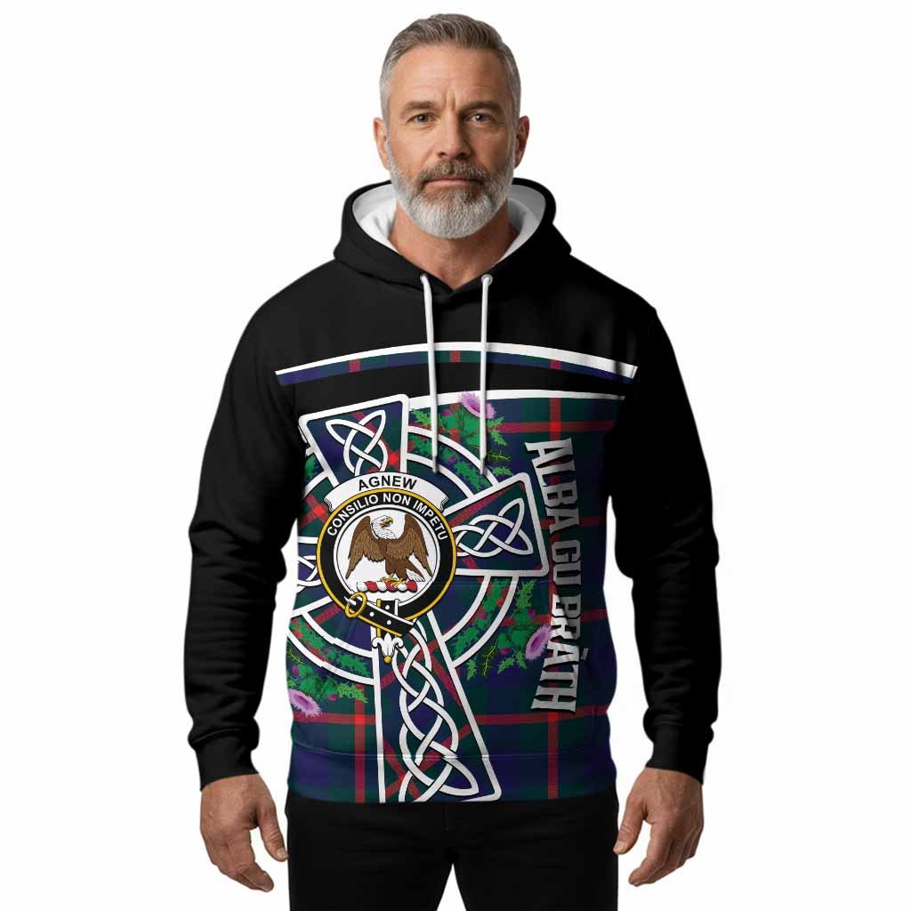 Agnew Tartan Crest Hoodie Scottish Thistle Celtic Cross Alba Gu Brath
