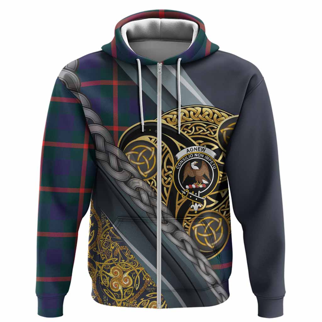 Agnew Tartan Crest Hoodie Scottish Triskele Celtic