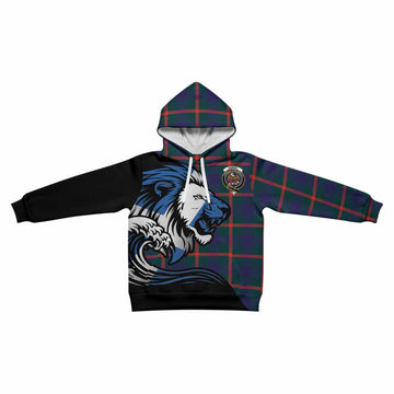 Agnew Tartan Crest Kid Hoodie Scottish Golden Lions Wave Flow