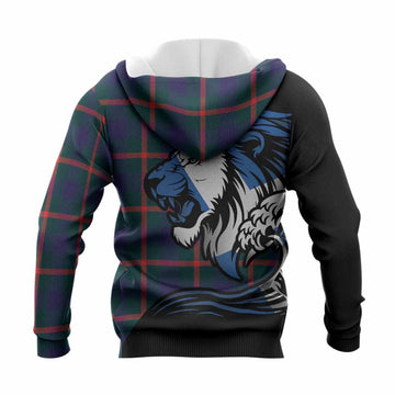 Agnew Tartan Crest Knitted Hoodie Scottish Golden Lions Wave Flow