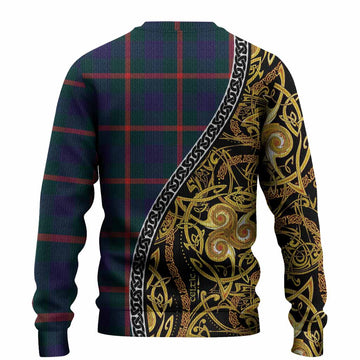 Agnew Tartan Crest Knitted Sweater Celtic Knot and Triple Trickle Spiral Symbols