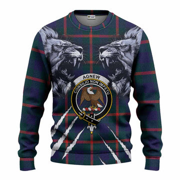 Agnew Tartan Crest Knitted Sweater Ferocious Lion Style