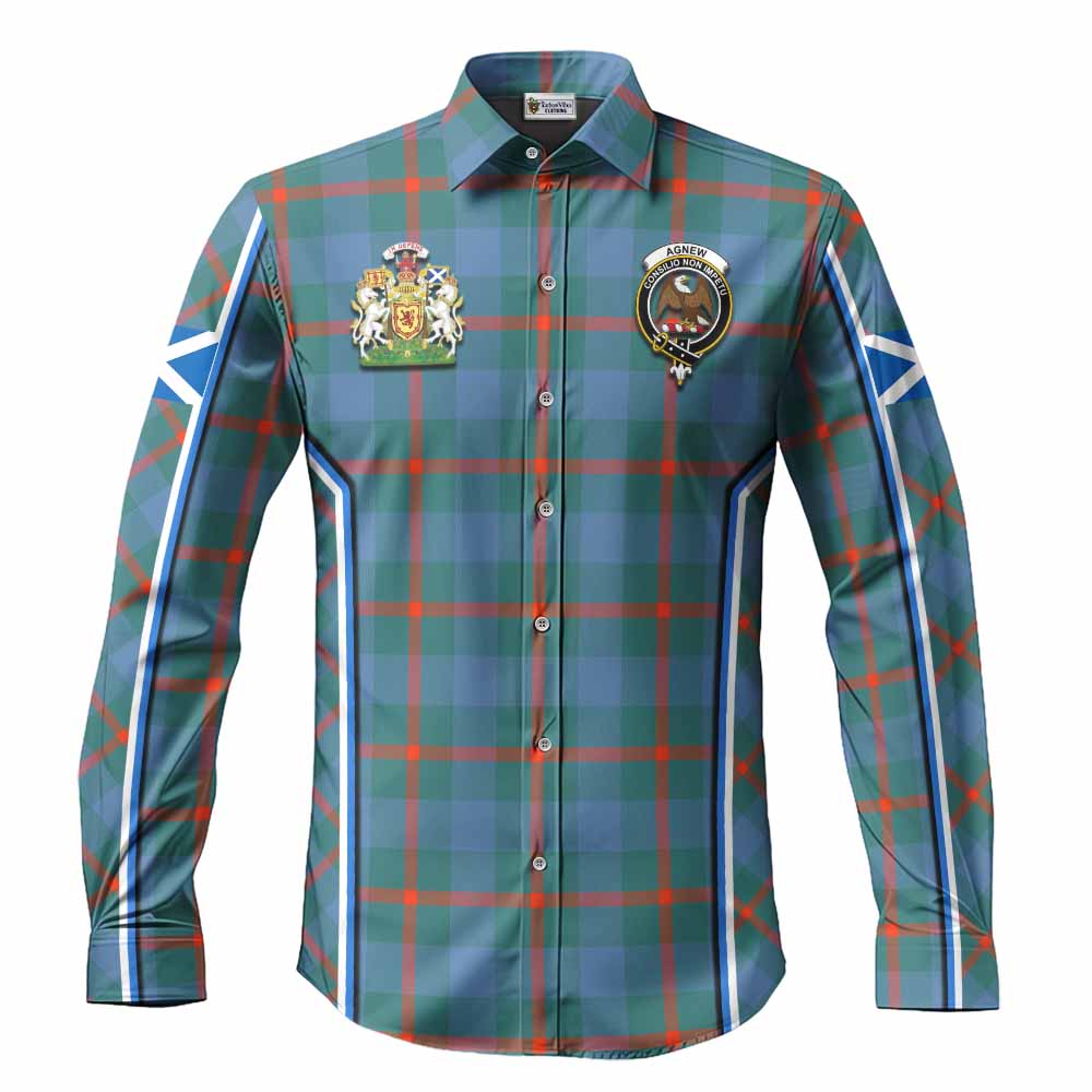 Agnew Tartan Crest Long Sleeve Button Shirts Scotland Coat of Arm Flag Style - Tartan Vibes Clothing