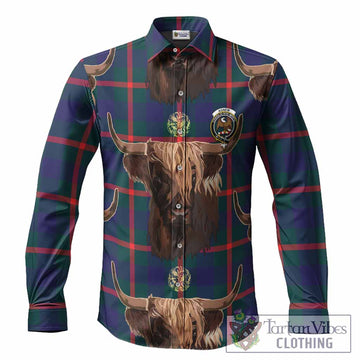 Agnew Tartan Crest Long Sleeve Button Shirts Scotland Heilan Coo Tartan Seamless Style