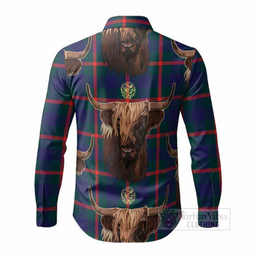 Agnew Tartan Crest Long Sleeve Button Shirts Scotland Heilan Coo Tartan Seamless Style