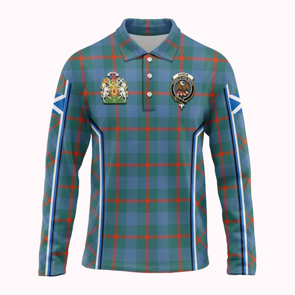 Agnew Tartan Crest Long Sleeve Polo Shirt Scotland Coat of Arm Flag Style - Tartan Vibes Clothing