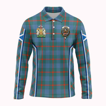 Agnew Tartan Crest Long Sleeve Polo Shirt Scotland Coat of Arm Flag Style
