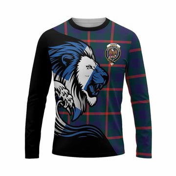 Agnew Tartan Crest Long Sleeve T-Shirt Scottish Golden Lions Wave Flow