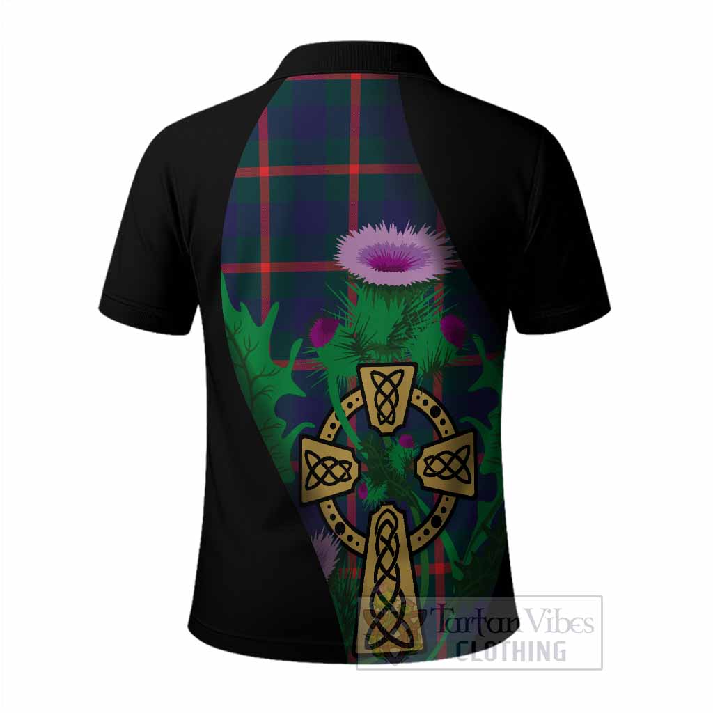 Agnew Tartan Crest Polo Shirt Celtic Cross Thistle Flowers