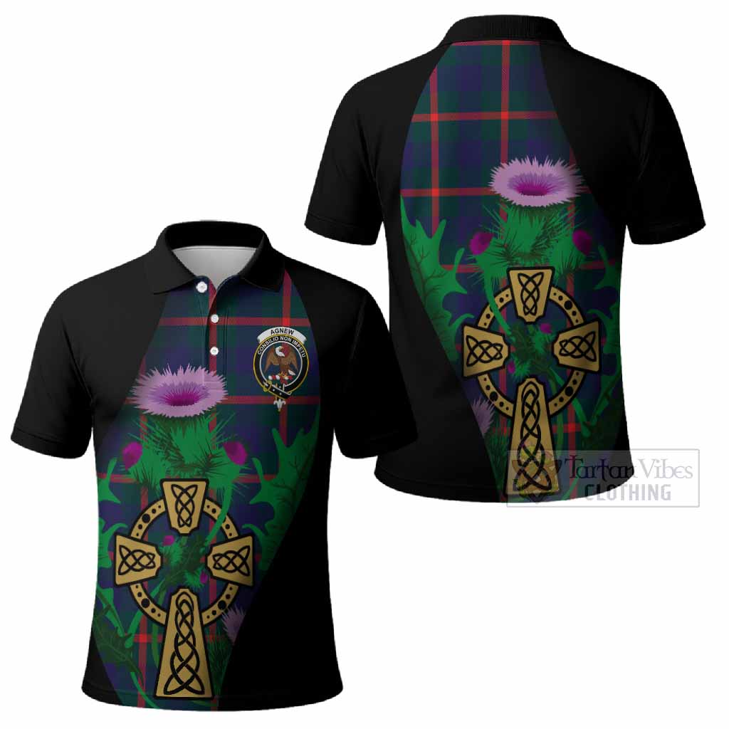 Agnew Tartan Crest Polo Shirt Celtic Cross Thistle Flowers