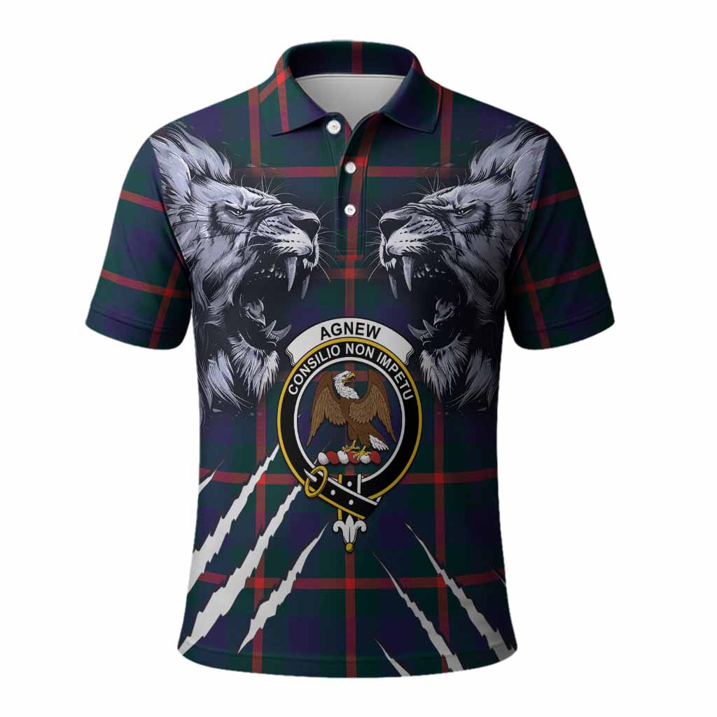 Agnew Tartan Crest Polo Shirt Ferocious Lion Style