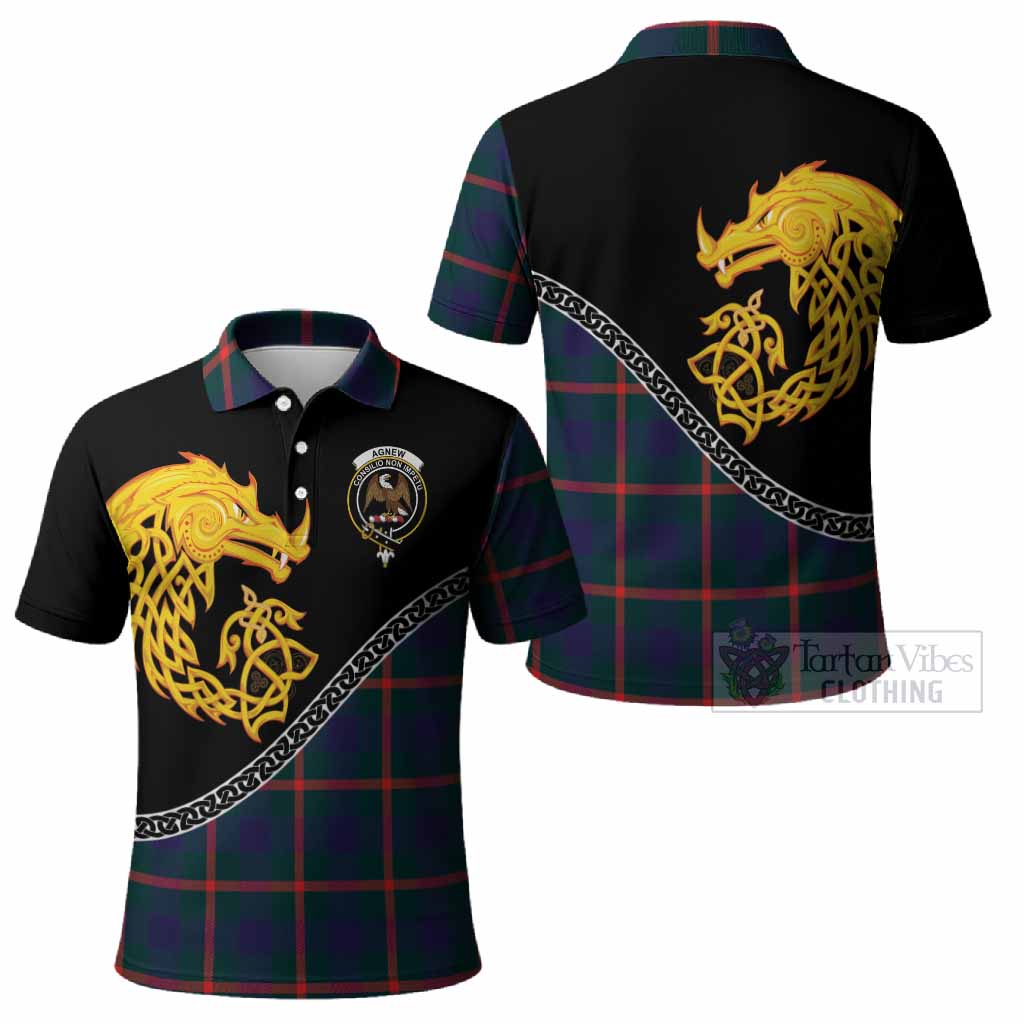 Agnew Tartan Crest Polo Shirt Legendary Dragon Knot Half Style
