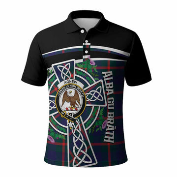 Agnew Tartan Crest Polo Shirt Scottish Thistle Celtic Cross Alba Gu Brath