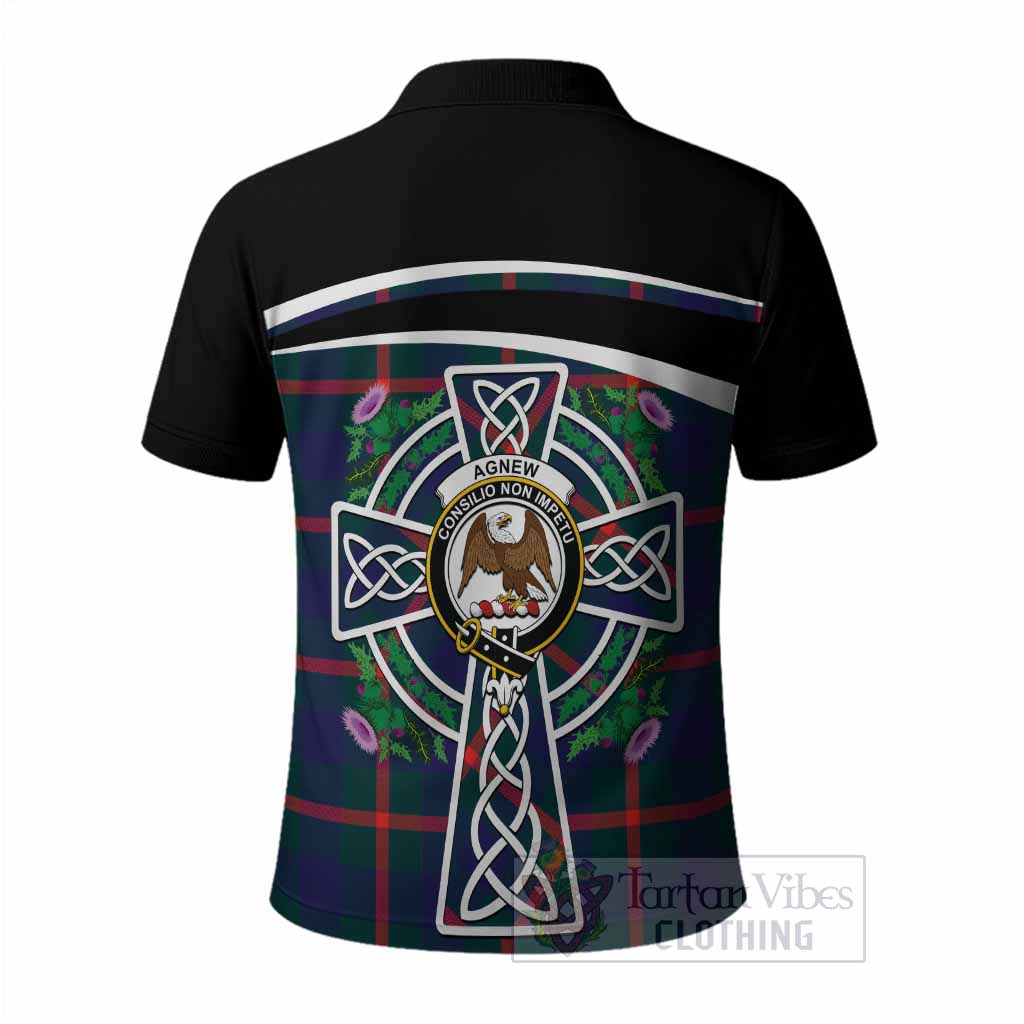 Agnew Tartan Crest Polo Shirt Scottish Thistle Celtic Cross Alba Gu Brath