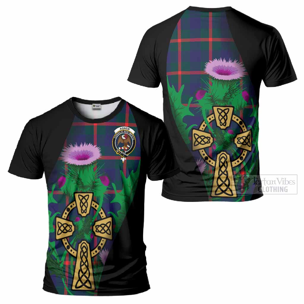 Agnew Tartan Crest T-Shirt Celtic Cross Thistle Flowers