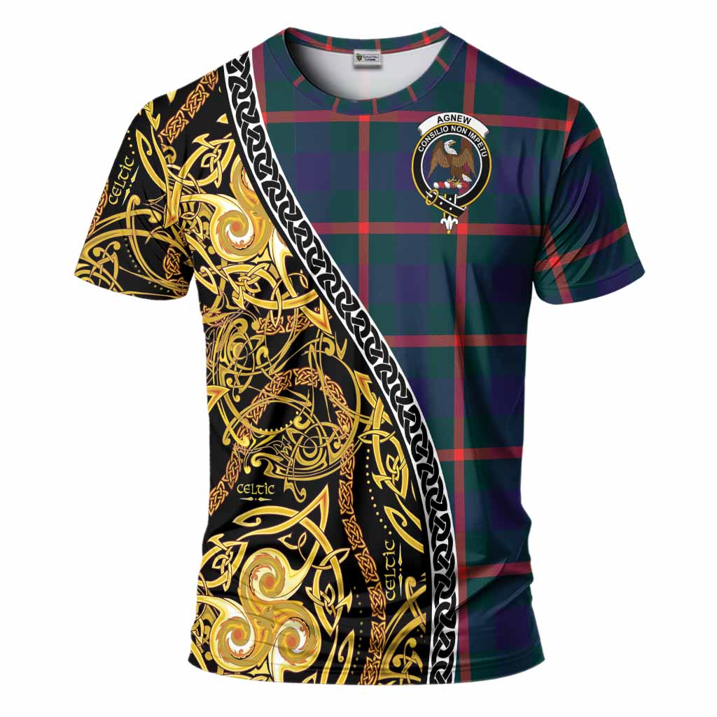 Agnew Tartan Crest T-Shirt Celtic Knot and Triple Trickle Spiral Symbols
