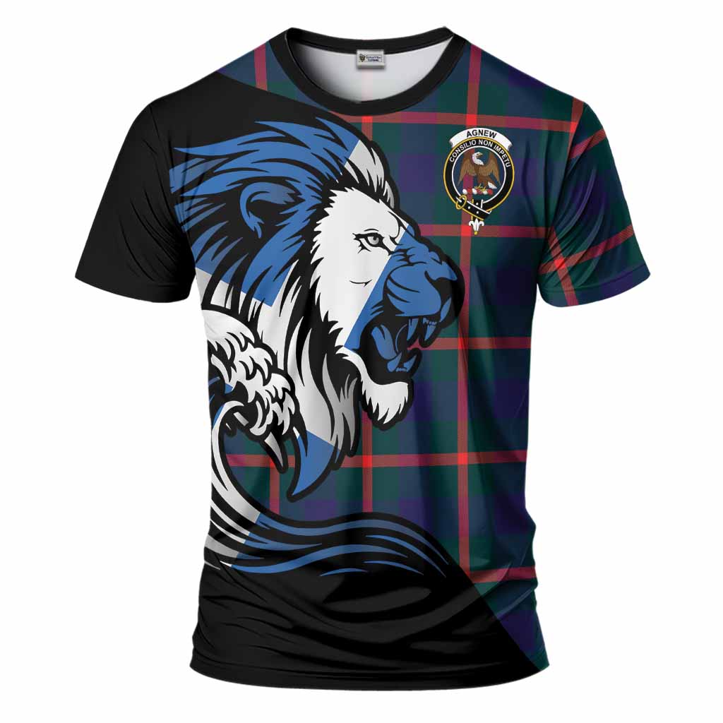 Agnew Tartan Crest T-Shirt Scottish Golden Lions Wave Flow