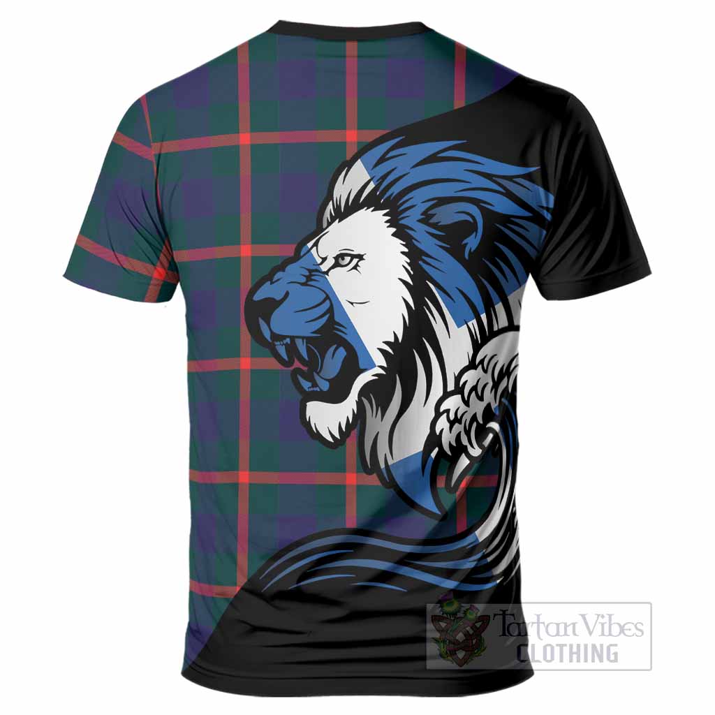 Agnew Tartan Crest T-Shirt Scottish Golden Lions Wave Flow