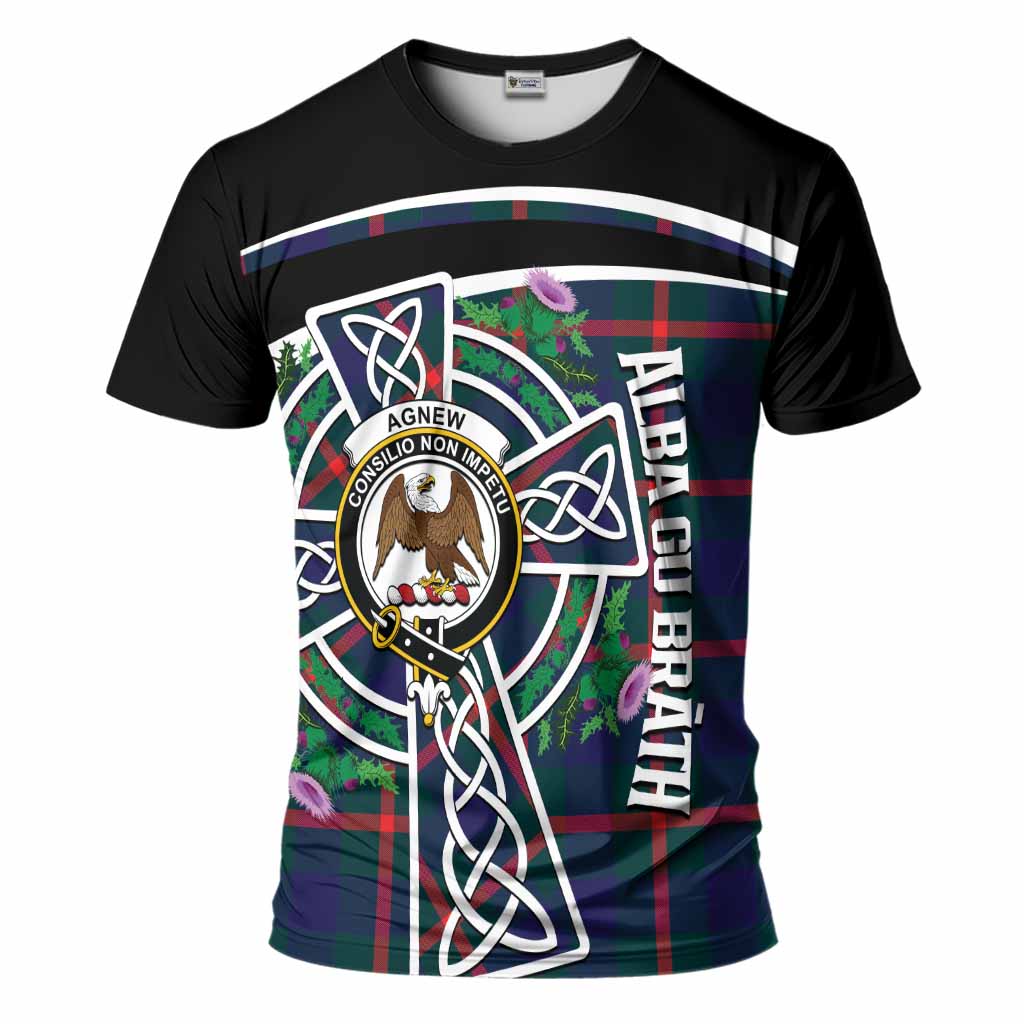 Agnew Tartan Crest T-Shirt Scottish Thistle Celtic Cross Alba Gu Brath
