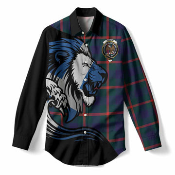 Agnew Tartan Crest Women Casual Shirt Scottish Golden Lions Wave Flow