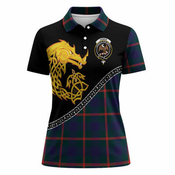 Agnew Tartan Crest Women Polo Shirt Legendary Dragon Knot Half Style