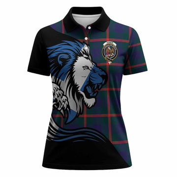 Agnew Tartan Crest Women Polo Shirt Scottish Golden Lions Wave Flow