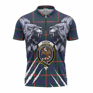 Agnew Tartan Crest Zipper Polo Shirt Ferocious Lion Style