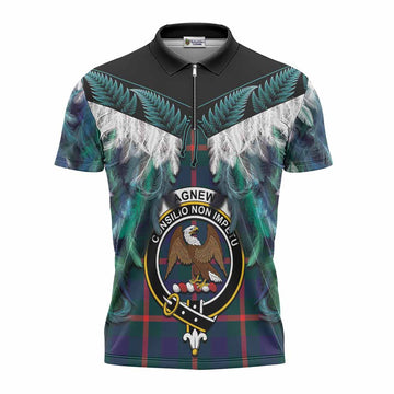 Agnew Tartan Crest Zipper Polo Shirt New Zealand Maori Korowai Cloak