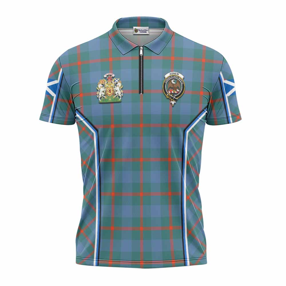 Agnew Tartan Crest Zipper Polo Shirt Scotland Coat of Arm Flag Style - Tartan Vibes Clothing
