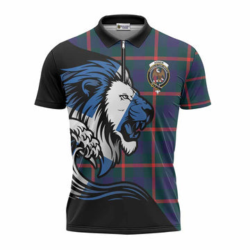 Agnew Tartan Crest Zipper Polo Shirt Scottish Golden Lions Wave Flow