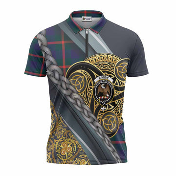 Agnew Tartan Crest Zipper Polo Shirt Scottish Triskele Celtic