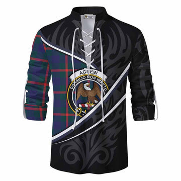 Agnew Tartan Family Crest Ghillie Kilt Shirt Celtic Scottish Thistle Floral
