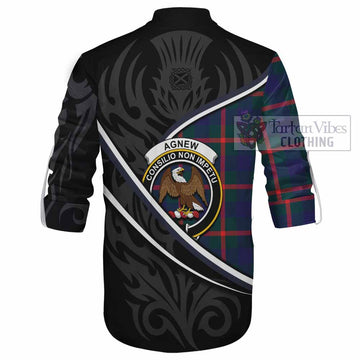 Agnew Tartan Family Crest Ghillie Kilt Shirt Celtic Scottish Thistle Floral