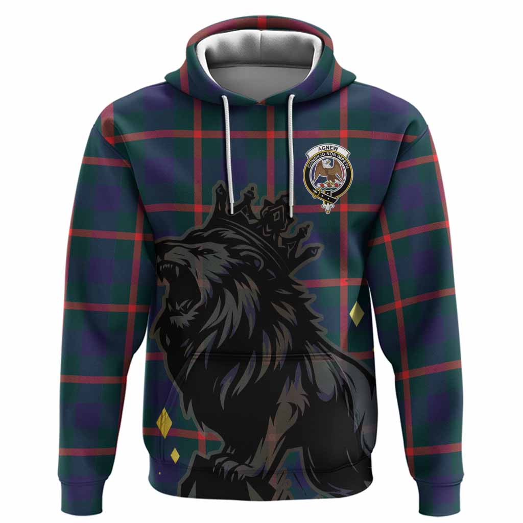 Agnew Tartan Family Crest Hoodie Crowned Lion Roaring