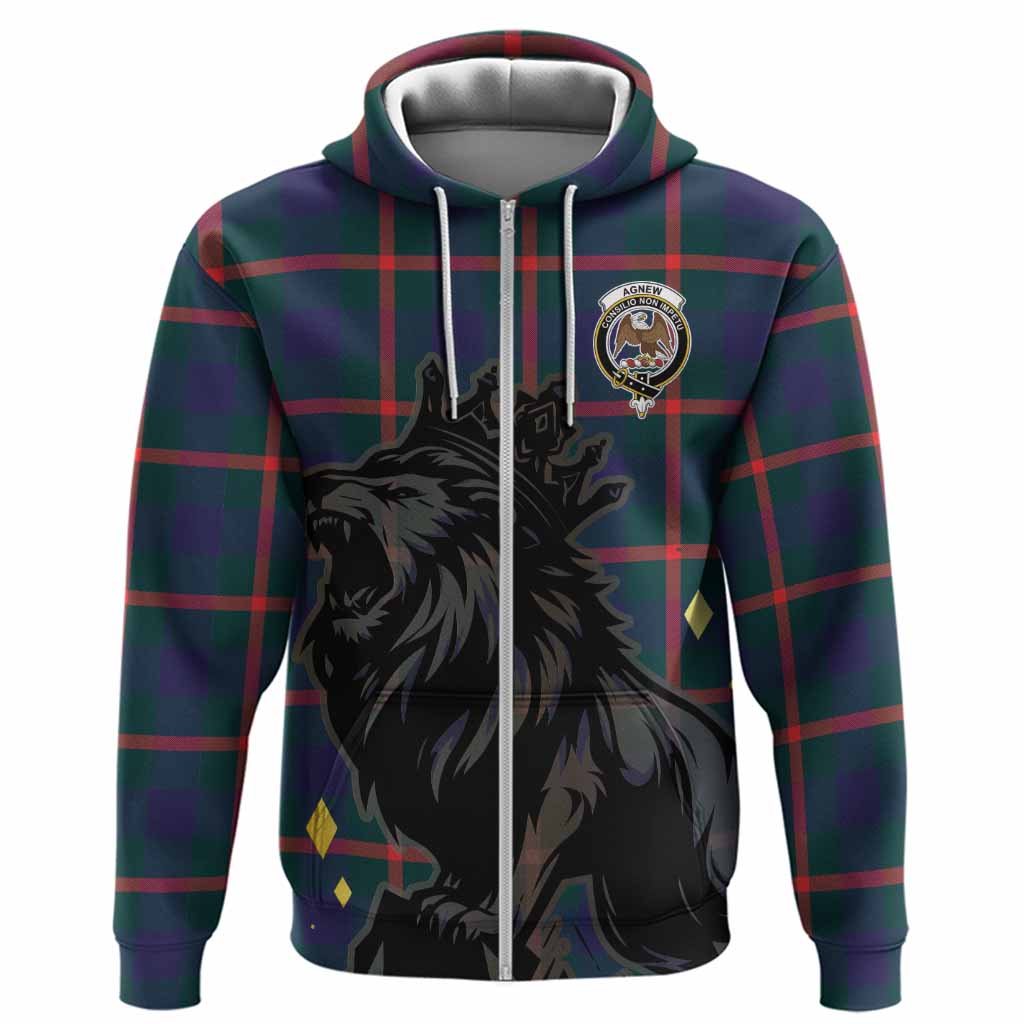 Agnew Tartan Family Crest Hoodie Crowned Lion Roaring
