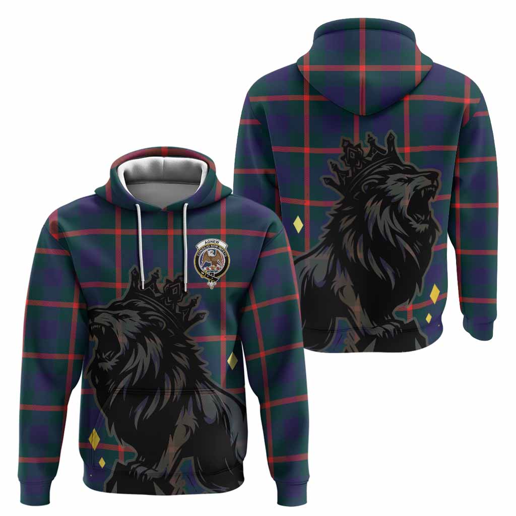 Agnew Tartan Family Crest Hoodie Crowned Lion Roaring
