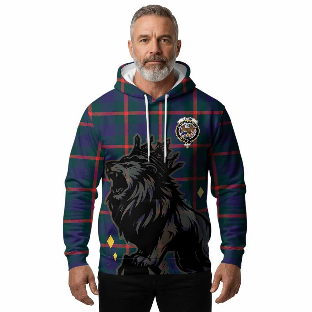 Agnew Tartan Family Crest Hoodie Crowned Lion Roaring