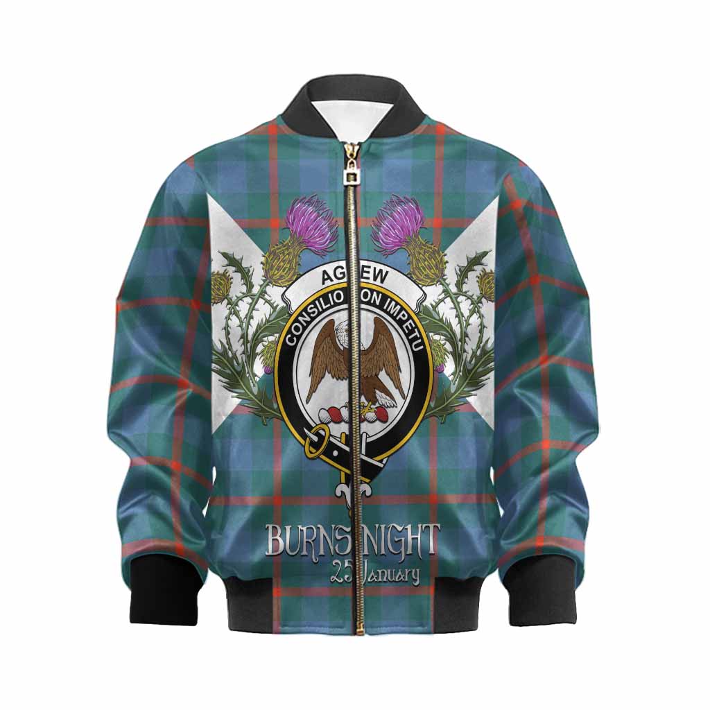 Agnew Tartan Family Crest Kid Bomber Jacket Scottish Burns Night Thistle Floral