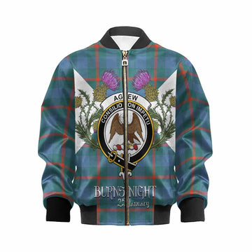 Agnew Tartan Family Crest Kid Bomber Jacket Scottish Burns Night Thistle Floral