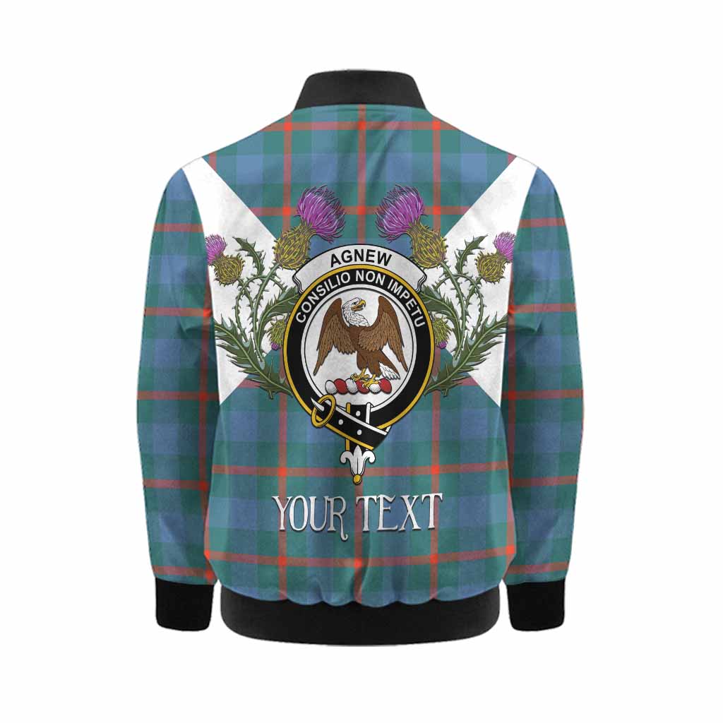 Agnew Tartan Family Crest Kid Bomber Jacket Scottish Burns Night Thistle Floral