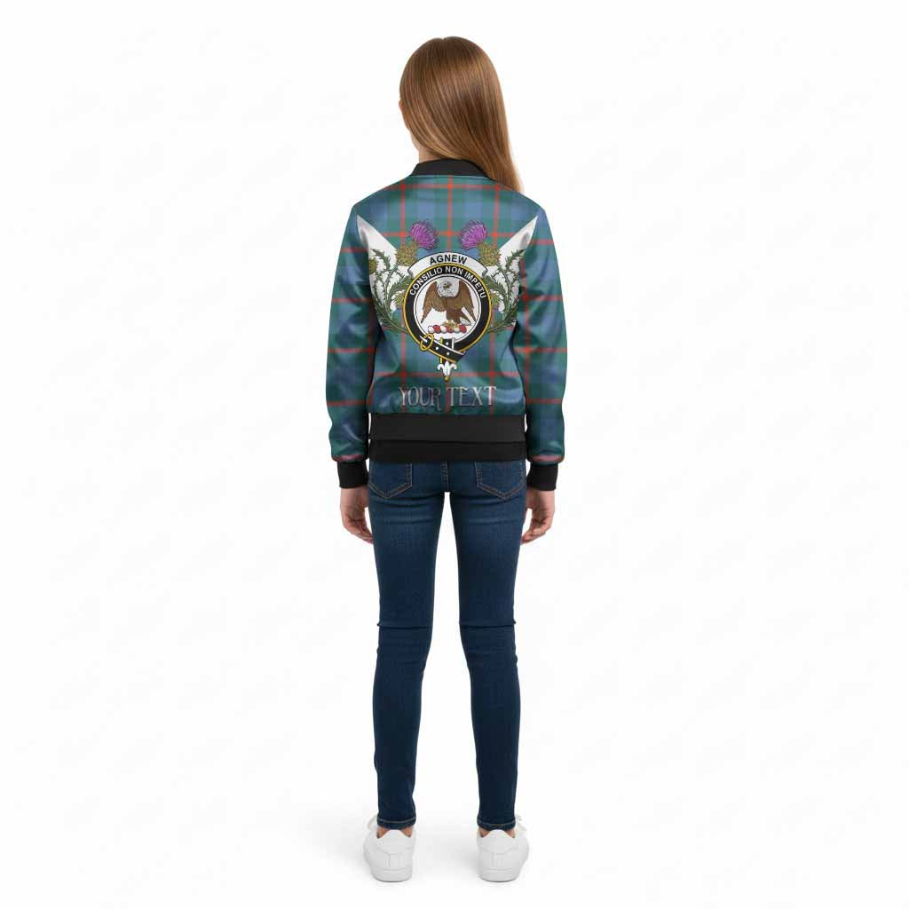 Agnew Tartan Family Crest Kid Bomber Jacket Scottish Burns Night Thistle Floral