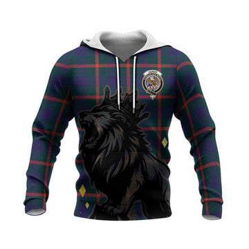 Agnew Tartan Family Crest Knitted Hoodie Crowned Lion Roaring
