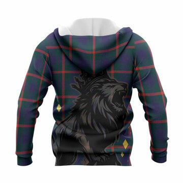 Agnew Tartan Family Crest Knitted Hoodie Crowned Lion Roaring