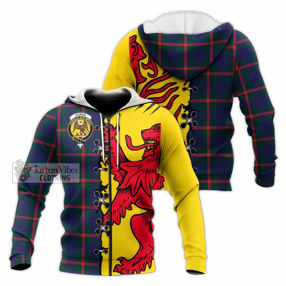 Agnew Tartan Family Crest Knitted Hoodie Lion Rampant Honor - Tartan Vibes Clothing