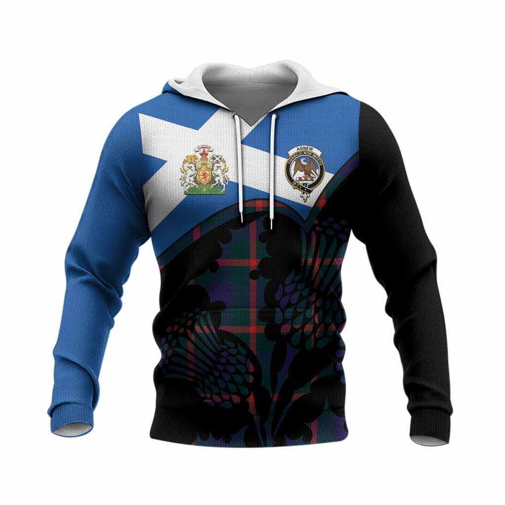 Agnew Tartan Family Crest Knitted Hoodie Scotland Thistle Floral Flag Style