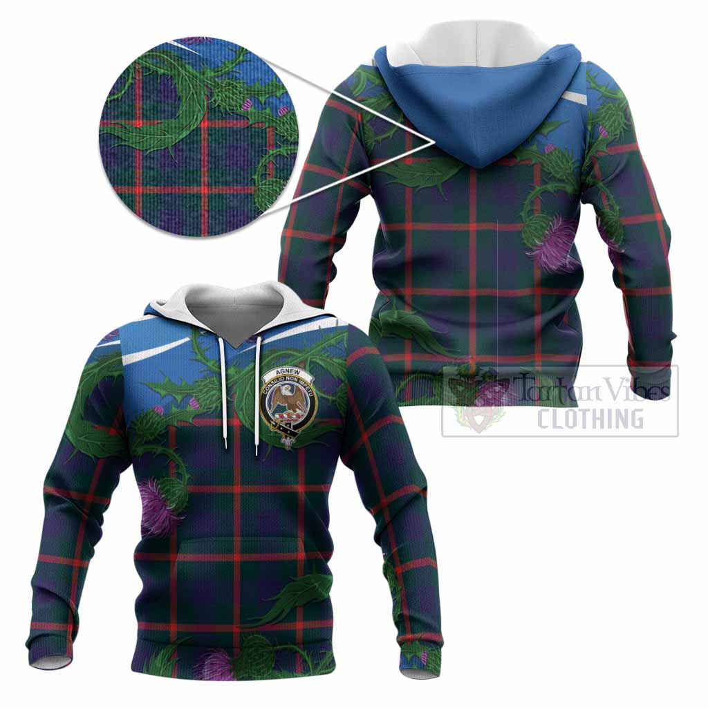 Agnew Tartan Family Crest Knitted Hoodie Thistle in Minimalism