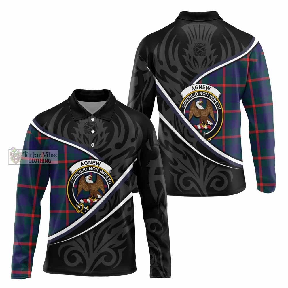 Agnew Tartan Family Crest Long Sleeve Polo Shirt Celtic Scottish Thistle Floral - Tartan Vibes Clothing